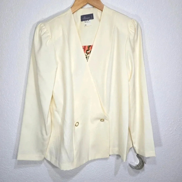Vintage Alison J. 10 NWT Floral Cream Button Blazer Jacket 80s 90s - Picture 1 of 14